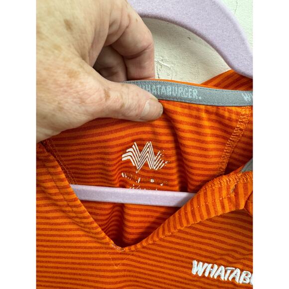 Orange striped ladies' Whataburger v-neck polo shirt Large - Picture 2 of 6